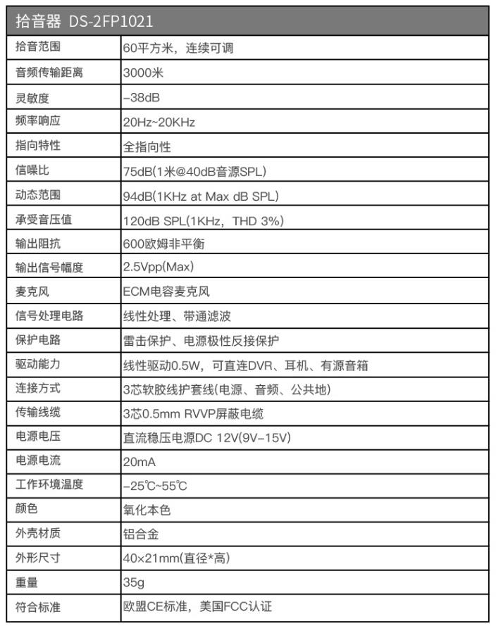 ?？低旽IKVISION DS-2FP1021監(jiān)控攝像頭拾音器