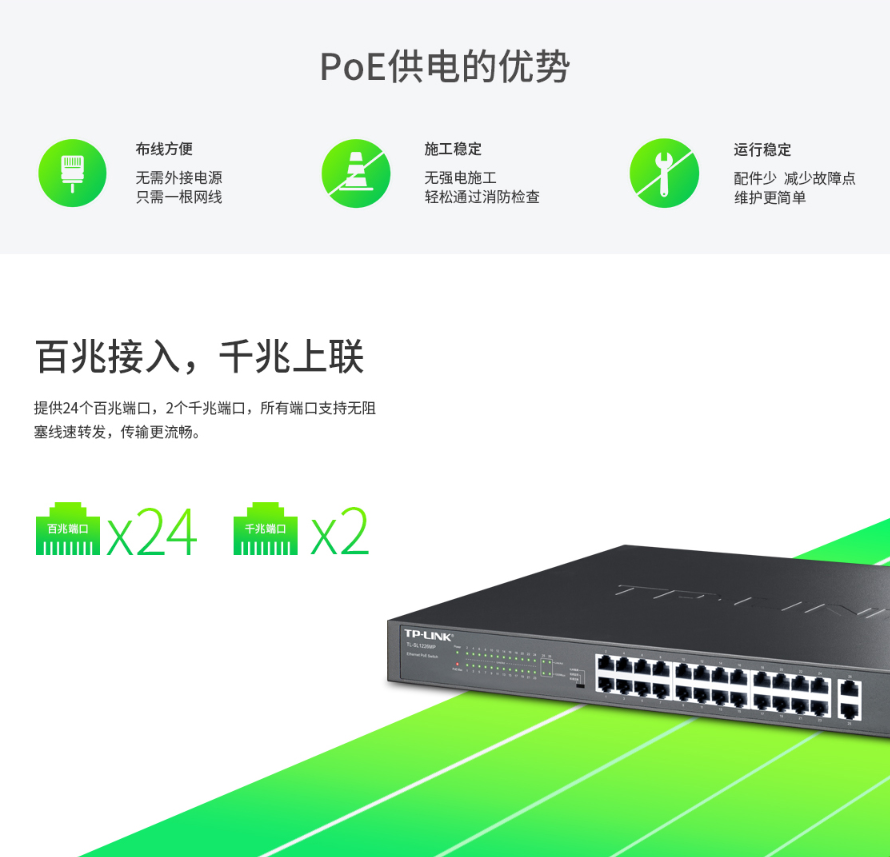 TP-LINK 24口百兆 2口千兆POE交換機(jī)