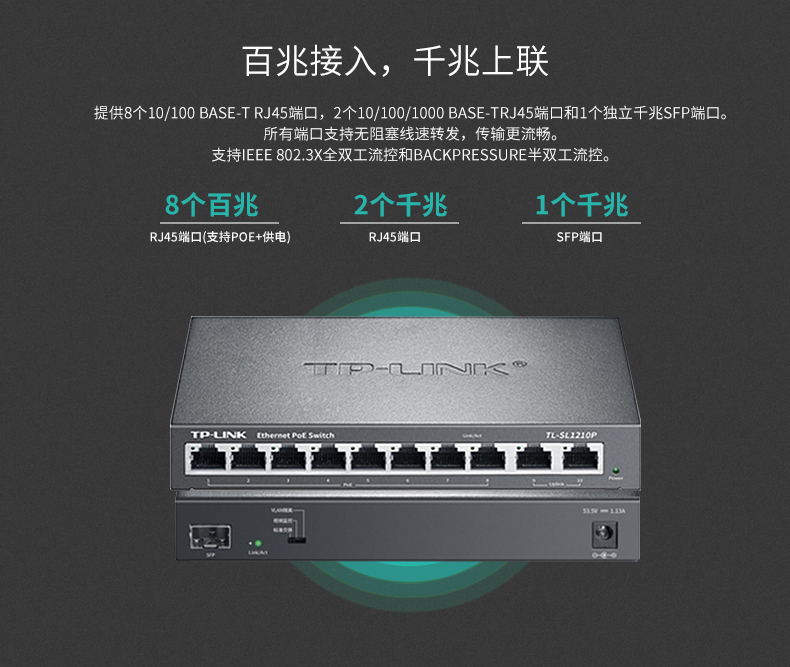 TP-LINK 10口千兆上聯(lián)POE交換機