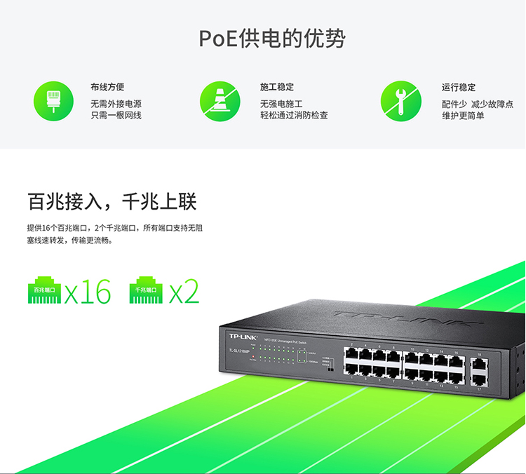 TP-LINK TL-SL1218MP 18口千兆PoE交換機